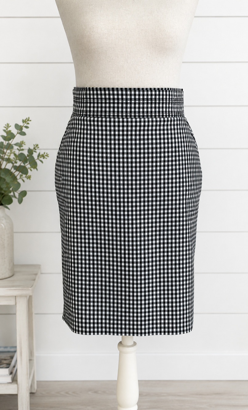 Ann Taylor Black White Buffalo Check Pencil Skirt 12 NWT Stretch Lined